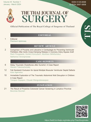 The Thai Journal of Surgery Volume 45 Number 1 (January-March 2024) TJS Vol.45 No.1