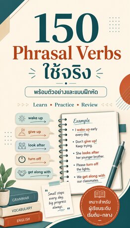 150 Phrasal Verbs ใช้จริง: พร้อมตัวอย่าง แบบฝึกหัด และเฉลย