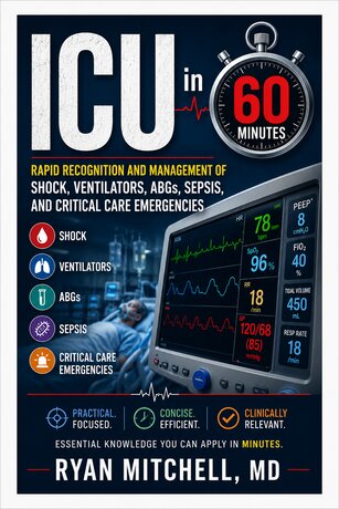 ICU ใน 60 นาที   การวินิจฉัยและจัดการภาวะช็อก เครื่องช่วยหายใจ การตรวจวิเคราะห์ก๊าซในเลือด ภาวะติดเชื้อในกระแสเลือด และภาวะฉุกเฉินในหอผู้ป่วยวิกฤตอย่างรวดเร็ว