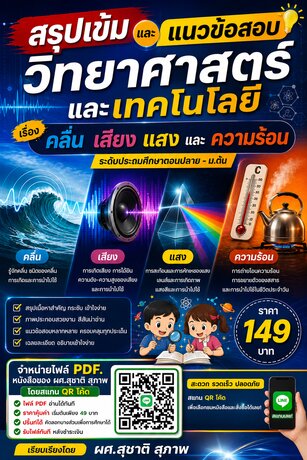 สรุปเข้มและแนวข้อสอบ วิชาวิทยาศาสตร์ และเทคโนโลยี เรื่อง คลื่น เสียง แสง และ และความร้อน ระดับประถมศึกษาตอนปลาย - ม. ต้น