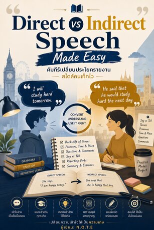 Direct vs Indirect Speech Made Easy: คัมภีร์เปลี่ยนประโยครายงานสไตล์คนเก็ทไว