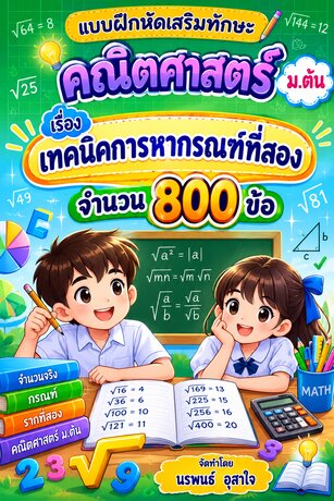 แบบฝึกหัดเสริมทักษะคณิตศาสตร์ ม.ต้น เรื่อง เทคนิคการหากรณฑ์ที่สอง จำนวน 800 ข้อ    จัดทำโดย นรพนธ์ อุสาใจ