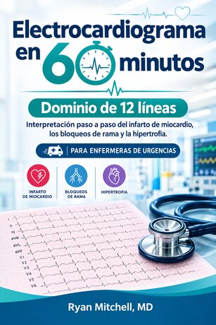 Electrocardiograma en 60 minutos Dominio de 12 l&iacute;neas: Interpretaci&oacute;n paso a paso del infarto de miocardio, los bloqueos de rama y la hipertrofia. para enfermeras de urgencias