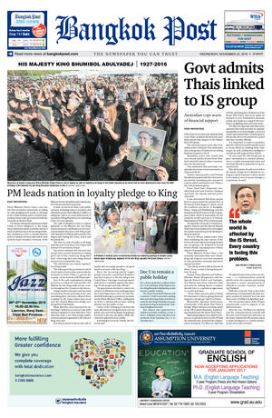 Bangkok Post วันพุธที่ 23 พฤศจิกายน พ.ศ.2559